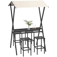 Outsunny Gartenbar-Set Rattan Bartisch mit 4 Barhockern, Stehtisch mit Dach, Schwarz