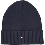 Tommy Hilfiger Herren Strickmütze Flag Cotton Beanie mit Kaschmir, Blau (Space Blue), Einheitsgröße - Einheitsgröße