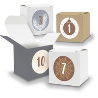 Adventskalender zum Füllen 24x Würfel 5cm GRAU + BRAUN + WEISS + Sticker V16 Z15 - Weiß