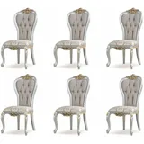 Casa Padrino Luxus Barock Esszimmer Stuhl 6er Set Grau / Silber / Gold - Barock Esszimmer Möbel