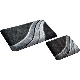 GOODWAY 2 Teiliges Badematten Set, Badteppich, Badvorleger Kiel grau │Mikrofaser, rutschhemmend, waschmaschinenfest