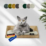 Rohrschneider Kletterwand Katzen (alle Katzengrößen) | Made in EU | Katzentreppe kombinierbar | aus Echtholz Kiefernholz | belastbar bis 30 kg | geflammt (waschbares Kissen Cord Deluxe, beige)