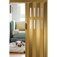 Forte Falttür Falttür Schiebetür Nischentür B 88,5 x H 202 cm Eiche hell 2 Fenster (1 Stück), abwaschbar und für Naßräume geeignet braun