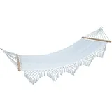 Svita Luxushängematte mit Schmucksaum Boho Holzrahmen Macramé Baumwolle Beige