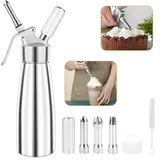 Sahnespender 500ml, Professionelle Sahnesyphon für Nachspeisen, Sahnesiphon mit 3 Edelstahl Deko-Düsen