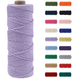 MORAINJAY Makramee Garn 3mm, Makramee Garn Hellviolett, Makramee Baumwollgarn 3mmx100m, Baumwollkordel Natur, Baumwoll Bastelschnur für Basteln Stricken Boho Deko DIY Handwerk Wandbehang Wohnzimmer