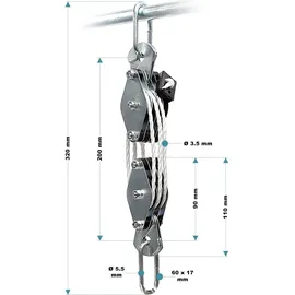 XPOtool Flaschenzug Kunststoff/Stahl 20 m bis 180 kg