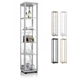 K-Möbel Glasvitrine in Alu/Silber (176x37x33 cm) mit 4 höhenverstellbaren Glasböden & Spiegel - Modellauto Vitrine Silber - Vitrinenschrank Silber - Sammlervitrine - Wohnzimmerschrank Regal Glas