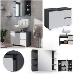 Vicco Badmöbelset J-shape Anthrazit Weiß modern Badezimmer Schrank Badschrank Waschtischunterschrank Spiegelschrank Schranktür Schrankschublade Aufbewahrung