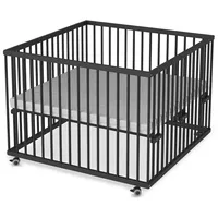 Sämann Babybett Laufgitter 100x100 cm mit Matratze -Black Edition Premium Kollektion, stufenlos höhenverstellbar schwarz