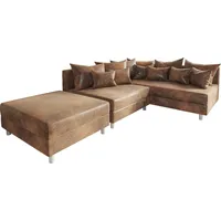 DELIFE Eckcouch Clovis Braun Antik Optik mit Hocker Ottomane Rechts Ecksofa Modular