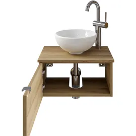 Saphir Waschtisch SAPHIR "Serie 6915 Waschschale mit Unterschrank für Gästebad, Gäste WC", braun (riviera eiche, riviera eiche, riviera eiche quer nb), B:51cm H:39,8cm T:35cm, Waschtische, Waschtisch, 51 cm breit, 1 Tür, Waschtischplatte, kleine Bäder, ohne