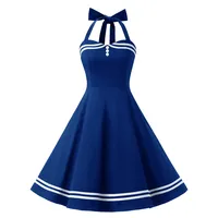 Timormode Damen Neckholder 1950er Vintage Retro Rockabilly Cocktailkleid Party Festlich Kleider 10387 Royal Blue 3XL - 3XL