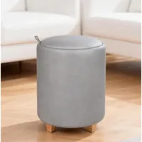 Theo&Cleo Sitzhocker mit Stauraum Fußhocker Aufbewahrungsbox mit Deckel Couchtisch für Wohnzimmer Schlafzimmer Flur mit Holzbeinen - Grau