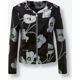 Creation L Premium Kurzblazer CREATION L PREMIUM "Polyester-Seiden-Blazer", Damen, Gr. 48, grau (schwarz, grau, gemustert), 85% Polyester, 15% Seide, Blazer Kurzblazer