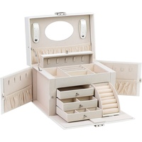 AdelDream Schmuckkasten Luxus-Schmuckkästchen, Schmuckkoffer, abschließbar, 4 Ebenen mit 3 Schubladen weiß