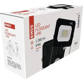 EMOS LED Strahler SIMPO 10 W mit Bewegungsmelder, für Außen, superhell 1000 lm, Neutralweiß 4000 K, Lebensdauer 25000 St., ZS2313 - Schwarz
