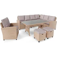 di volio Polyrattan Sitzgruppe ROSSANO - Lounge Gartenmöbel-Set mit Ecksofa, Tisch, Sessel & 2 Hockern - Loungemöbel in Rattan-Optik