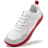 HOBIBEAR Breite Barfußschuhe für Herren und Damen, Null-Drop-Sohle, Walking-Trailrunning-Sneaker, weiß / rot, 36 EU - 37 EU Weit