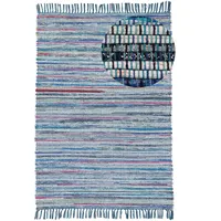carpetfine Flachgewebeteppich Kelim Chindi Blau 60x110 cm | Moderner Teppich für Wohn- und Schlafzimmer