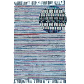 carpetfine Flachgewebeteppich Kelim Chindi Blau 60x110 cm | Moderner Teppich für Wohn- und Schlafzimmer