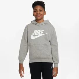 Nike Kinder Kapuzenpullover Club Fleece Big Kids Hoodie FD2988-063 147-158 - DK Grey Heather/White - 147-158