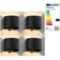 4x Wand-Außenleuchte RUNEL, Bewegungsmelder,, wetterfest, schwarz, IP65, Up & Do