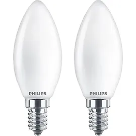 Philips LED E14 Lampe, 25 W, Kerzenform, nicht dimmbar, matt, warmweiß, 2er Pack, Weiß