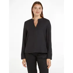 Klassische Bluse TOMMY HILFIGER "VISCOSE REGULAR V-NECK LS BLOUSE", Damen, Gr. 32, schwarz, Web, Obermaterial: 100% Viskose, unifarben, casual, regular fit, V-Ausschnitt, Langarm, Blusen, mit Tommy Hilfiger Flagge