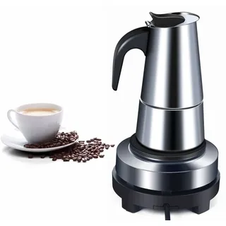 Fermoirper Elektrisch Espressokocher Edelstahl 200ML,Espressokocher, 4 Tassen Mokkakanne mit Heizplatte und Sicherheitsventil,Camping Kaffekocher ergonomisch