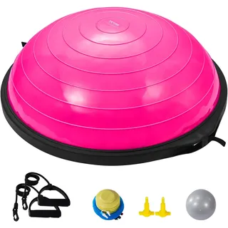 Vevor Halb-Gymnastikball-Trainer, 66 cm Balance-Ball-Trainer, 680 kg Tragkraft Stabilitätsball, Yoga-Ball mit Widerstandsbändern & Fußpumpe, Yogaball Kraft-Fitnessball im Heim-Fitnessstudio, Rosa