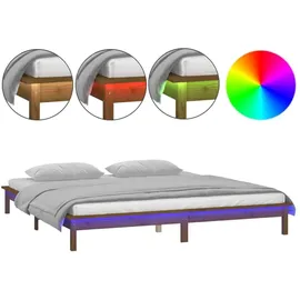 vidaXL Massivholzbett mit LEDs Honigbraun 140x200 cm