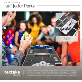 Tectake tectake® Bierpong-Tisch, aus Aluminium mit Eisfach, bodenschonende Kunststofffüße, inklusive 100 Bechern und 6 Bällen