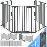 KESSER Ofenschutzgitter, Kaminschutzgitter mit Tür Metall Laufgitter Türschutzgitter Laufstall grau 300 cm x 75 cm x 2 cm