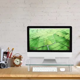 Relaxdays Bildschirmständer Glas, Silber,Transparent