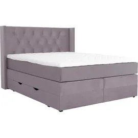 Home Affaire Boxspringbett HOME AFFAIRE "Elegance", lila (flieder), B:181cm L:210cm, Samtoptik (100% Polyester);Struktur (100% Polyester), Komplettbetten, Boxspringbett, mit schöner Knopfheftung, in den Härtegraden H2 & H3, inkl. Schubladen