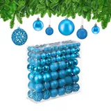 Relaxdays Weihnachtskugeln, 150er Set, glitzernde, matte & glänzende Christbaumkugeln, Kunststoff, ∅ 3, 4 & 6 cm, petrol