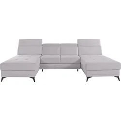 Wohnlandschaft INOSIGN "Cardiz U-Form", silber, B:296cm H:83cm T:173cm, Webstoff (100% Polyester), Luxus-Microfaser Paris (90% Polyester/10% Polyamid), Struktur fein (100% Polyester), Samtoptik (100% Polyester), Sofas, inkl.Kopfteilverstellung und Federkern wahlweise mit Bettfunktion