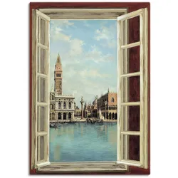 Wandbild ARTLAND "Fenster mit Blick auf Venedig", beige (farbe bild(er): naturfarben), B:70cm H:100cm, Canvas, Leinwand, Bilder, als Leinwandbild, Poster, Wandaufkleber in verschied. Größen