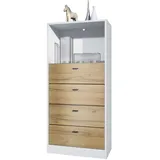 Vladon Pino V3 56 x 125 x 36 cm Weiß matt / Eiche Natur