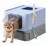 Songmics Katzenklo, mit Deckel, und Schaufel geräumig blassblau-taubengrau