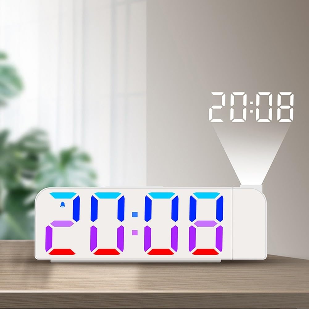 HpLive Projektionswecker, multifunktionale LED-Projektionsuhr mit Temperaturanzeige, USB-Digital-Wecker für Schlafzimmer, Schlummerfunktion (weiß)