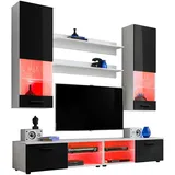 komodee Komodee, Wohnzimmerset, Weiß, Schwarz, Kunststoff, 8 Fächer, Rechteckig, 200x190x45 cm, Wohnzimmer, Wohnwände, Anbauwände