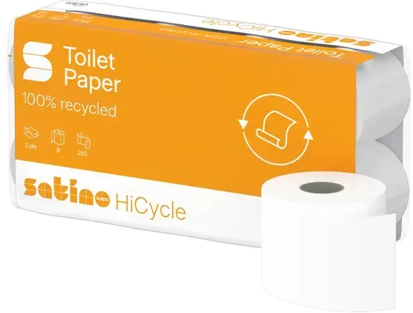 Toilettenpapier Wepa Satino HiCycle hochweiß 2-lagig 8 Rollen/Paket x 250 Blatt, Waffelprägung, Recycling
