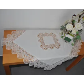Stickereien Plauen Mitteldecke Tischdecke Rosenzauber Gr. 1 85 x 85 cm Beige