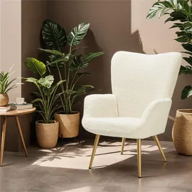 Tectake Sessel Hygge Bouclé 72 x 100,5 x 76 cm Creme/Gold gepolstert
