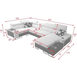 Kaiser Möbel Großes Ecksofa,Schlaffunktion MELODY IV Mini Tauro/freya Graphit/Anthrazit Links - Grau