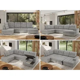 MKS Meble Ecksofa Wohnlandschaft U-Form, Sofa mit Schlaffunktion, Schlafsofa mit bettkasten, Couch mit Schlaffunktion - Hellgrau Velvet - Madrito U... - Hellgrau