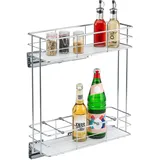 bremermann Teleskop-Schrankauszug, Schrankkorb mit 2 Etagen und Einlegeböden, Küchenschublade mit Soft-Close System, ideal als Flaschenständer, Organizer für Gewürze, Lebensmittel, verchromt