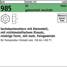 F. REYHER Nchfg. GmbH & Co. KG Sechskantmutter DIN 985 M 12 x 1,25 100 Stück